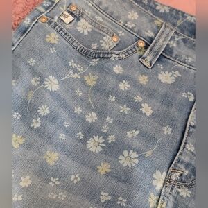 Floral Daisy Print Denim Capri Jeans Size 8 Y2K 🌼✨